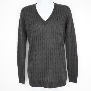 Ralph Lauren Black Label Cable Knit Sweater Womens S Black Shimmer Classic Prep